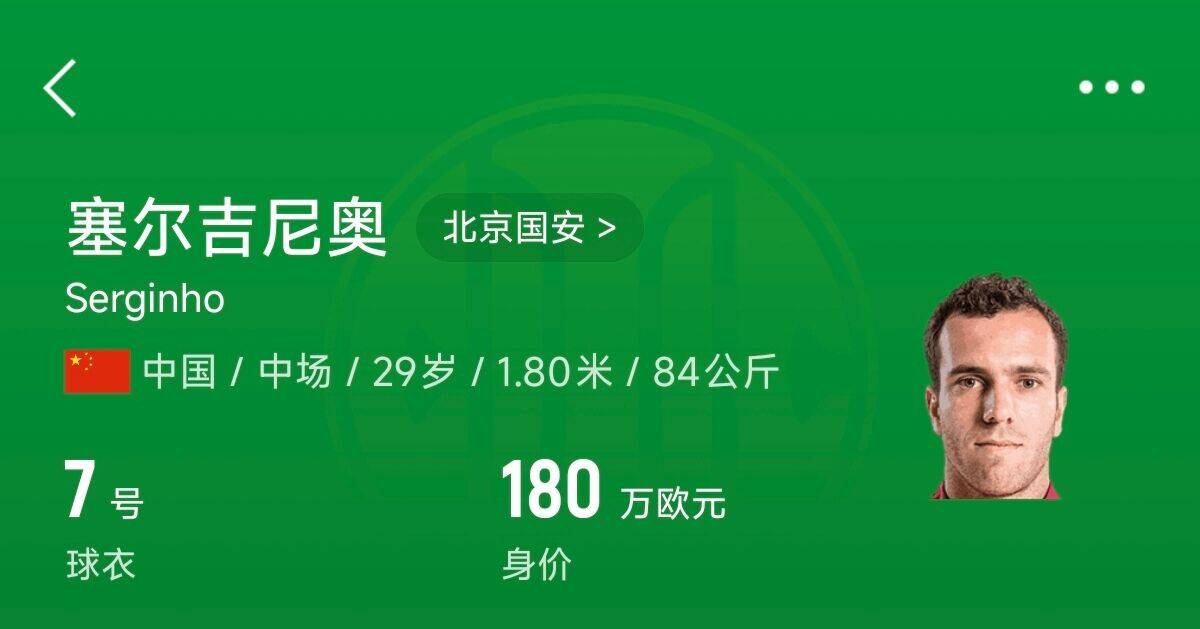  180萬歐！塞爾吉尼奧成為中國身價最高的球員，武磊120萬歐第2